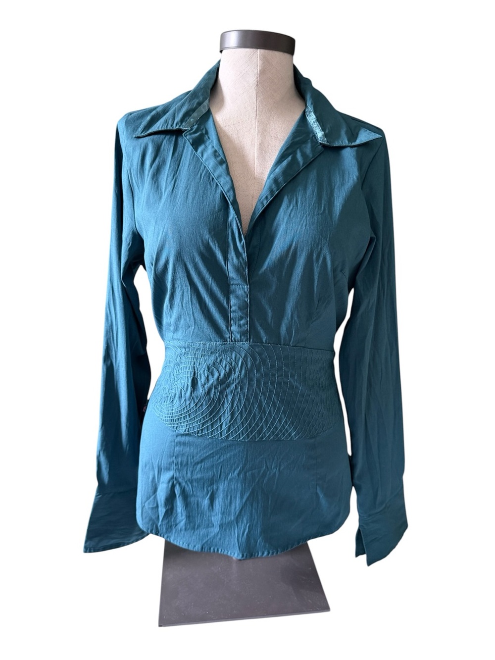 twik Teal Long-Sleeve Button-Down Blouse